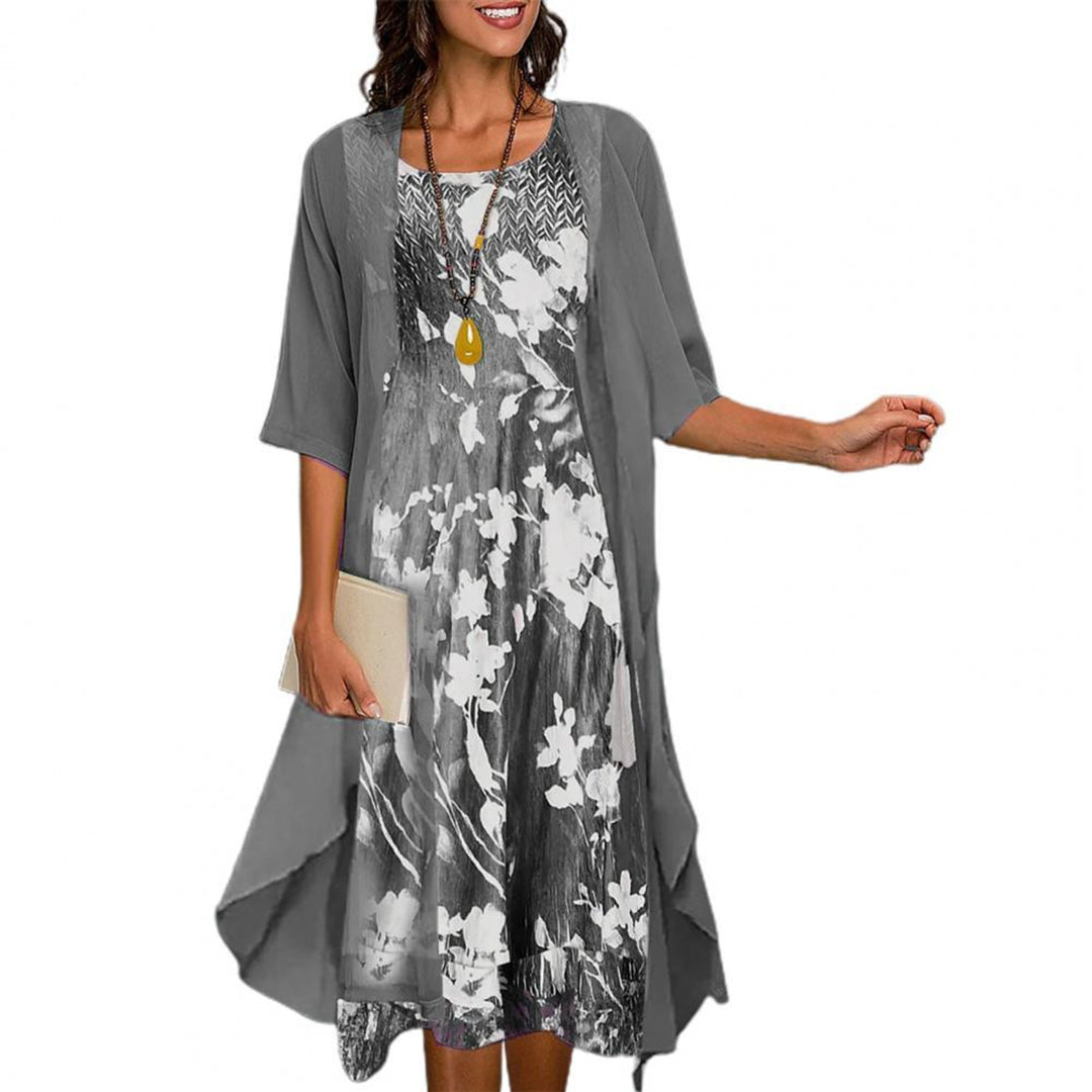 Women’s 2-Piece Floral Midi Dress with Lightweight Cardigan