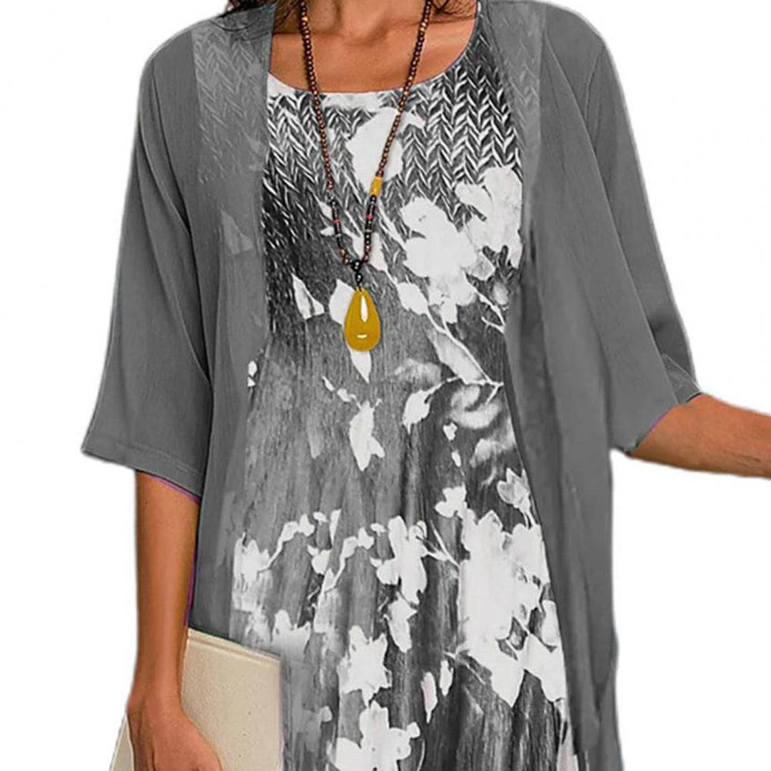 Women’s 2-Piece Floral Midi Dress with Lightweight Cardigan