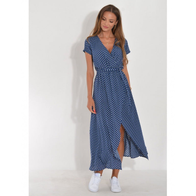 Women’s Floral Wrap Maxi Dress with Short Sleeves