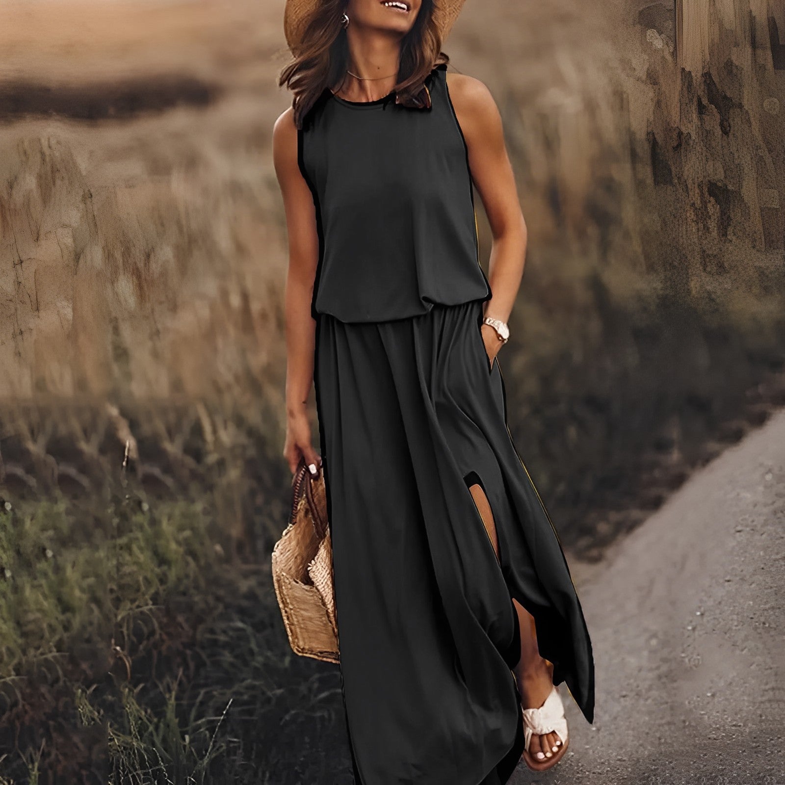 Women's Sleeveless Maxi Dress with Side Slit