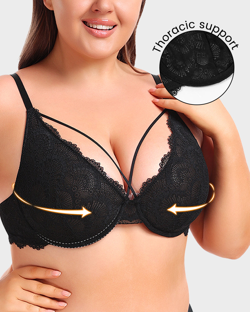 Lace Strappy Bra - Elegant Supportive Comfort