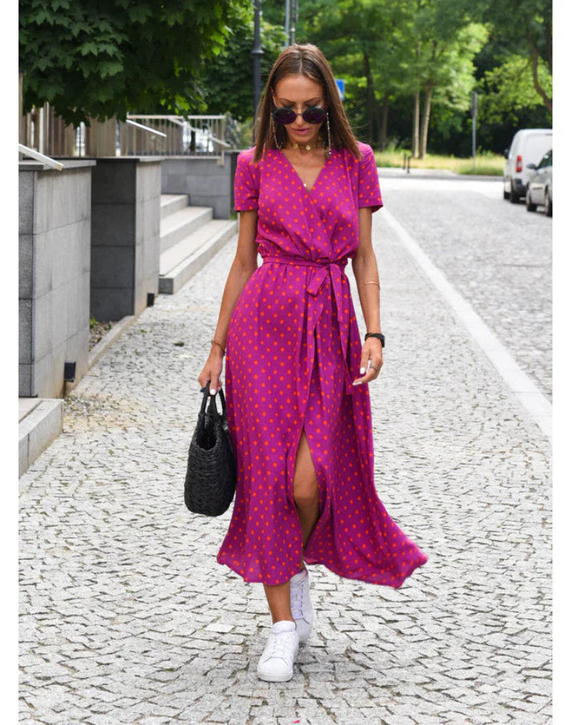 Women’s Floral Wrap Maxi Dress with Short Sleeves