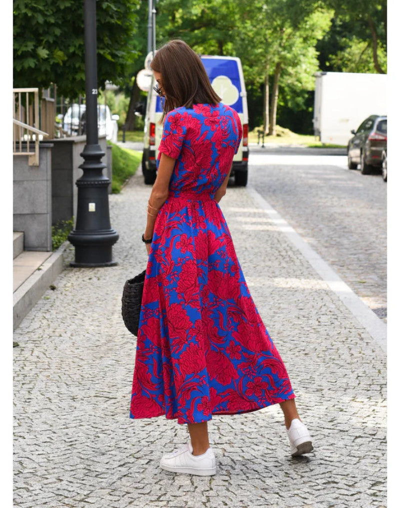 Women’s Floral Wrap Maxi Dress with Short Sleeves