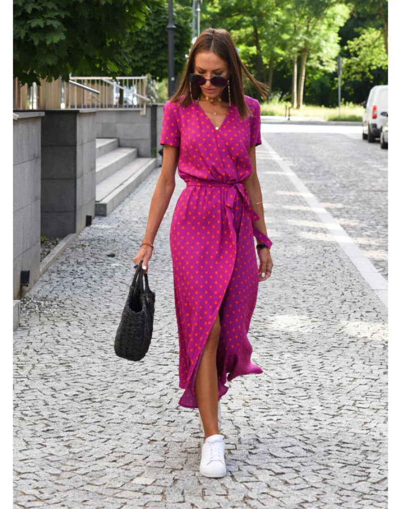 Women’s Floral Wrap Maxi Dress with Short Sleeves