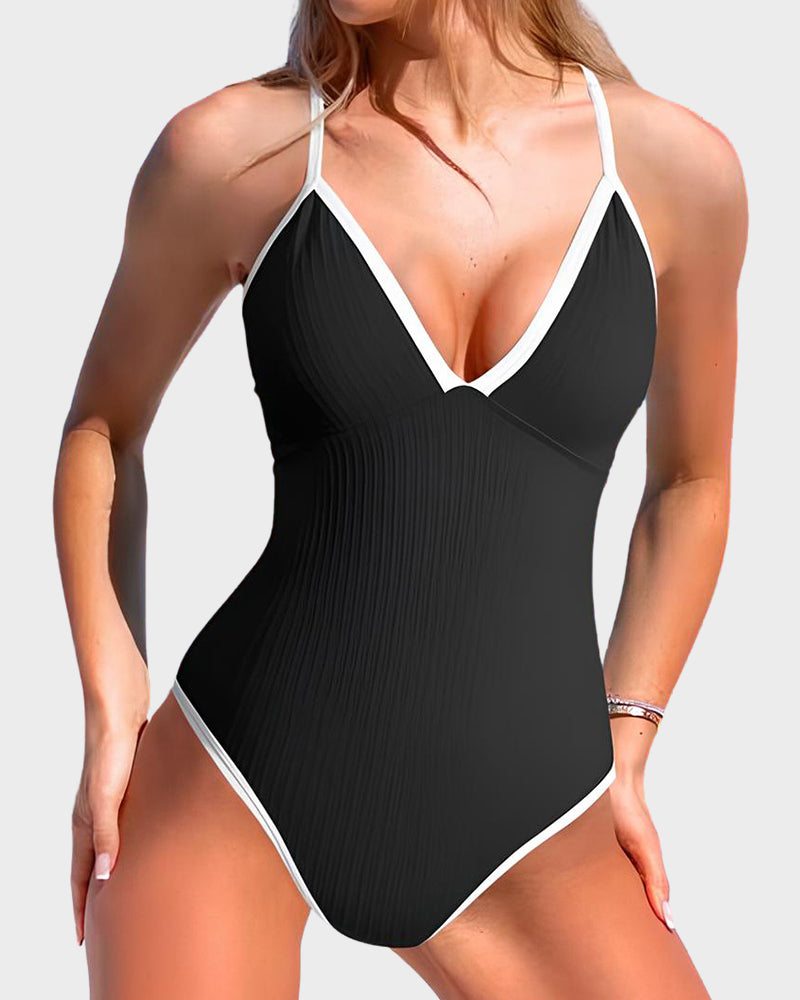 Ribbed Cross Back Swimsuit