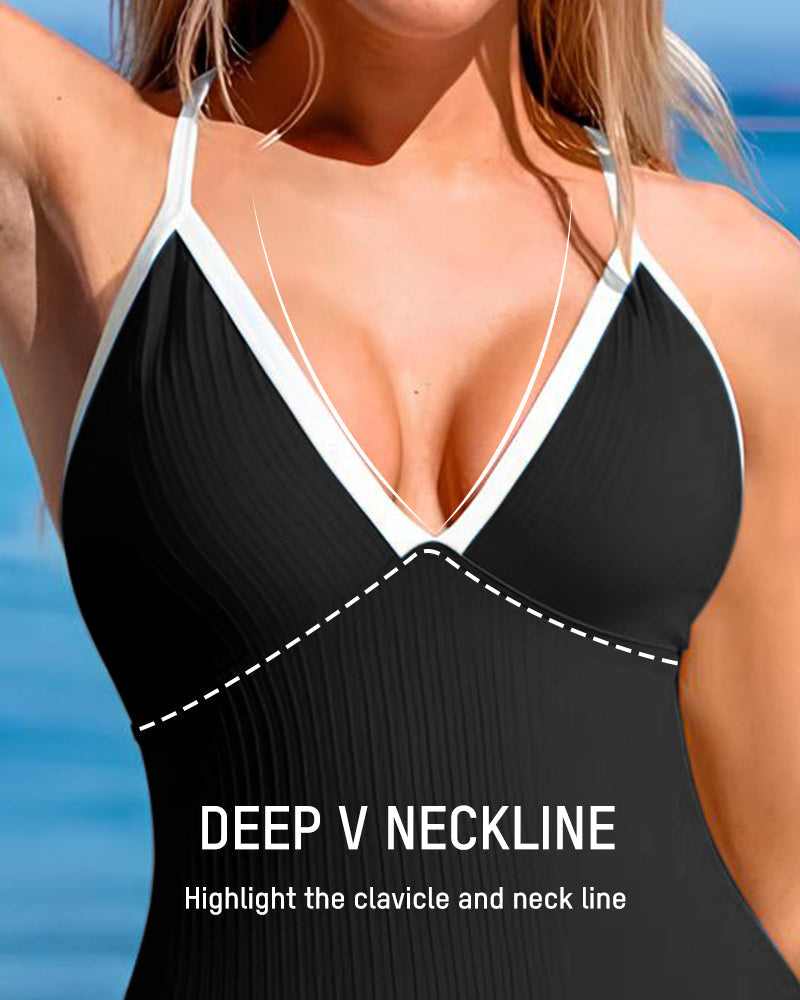 Ribbed Cross Back Swimsuit