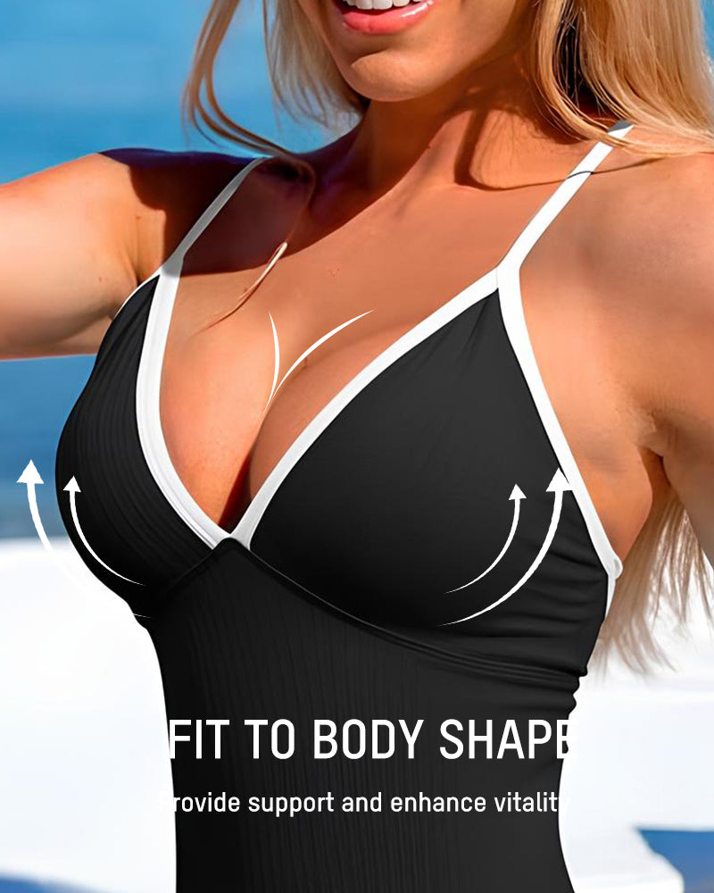 Ribbed Cross Back Swimsuit