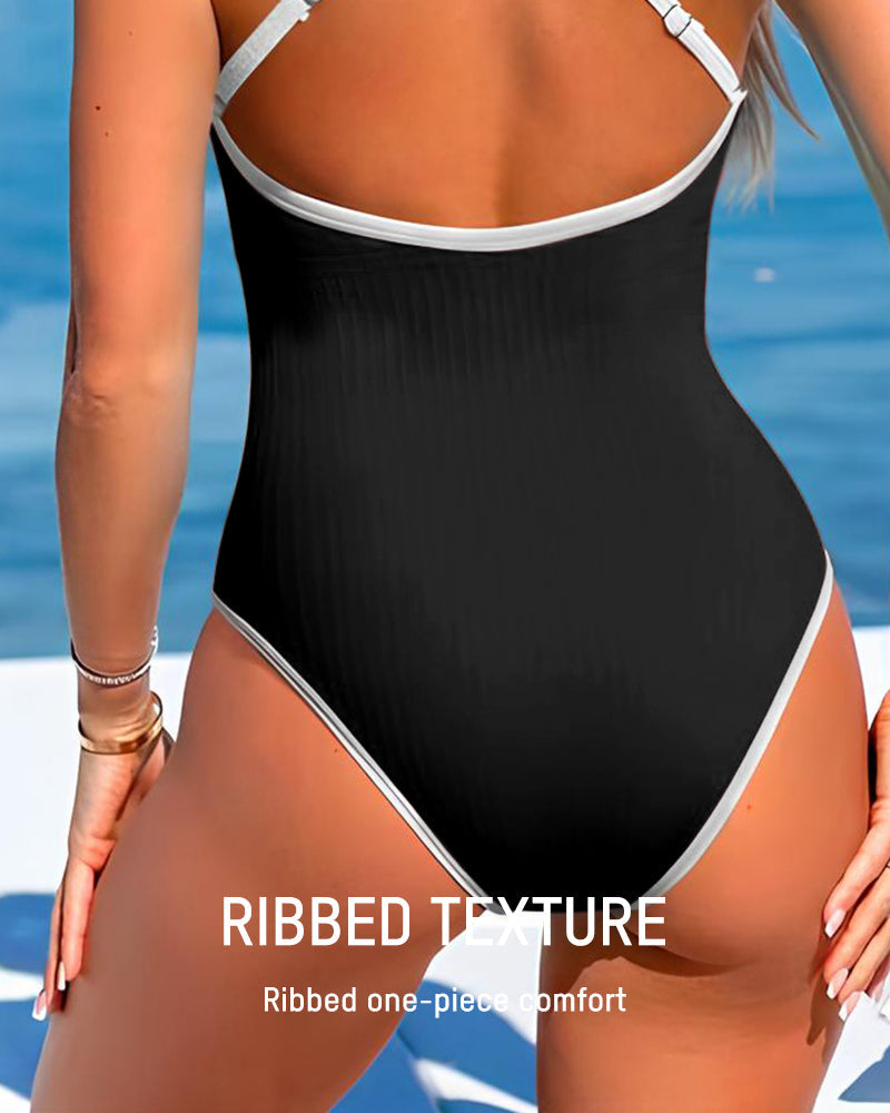 Ribbed Cross Back Swimsuit