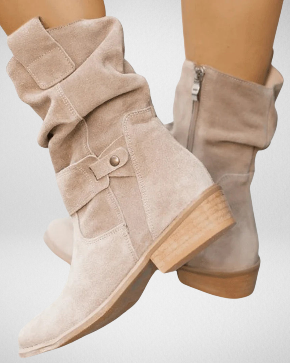 Women’s Boots – Suede Ankle Boots with Flat Heel