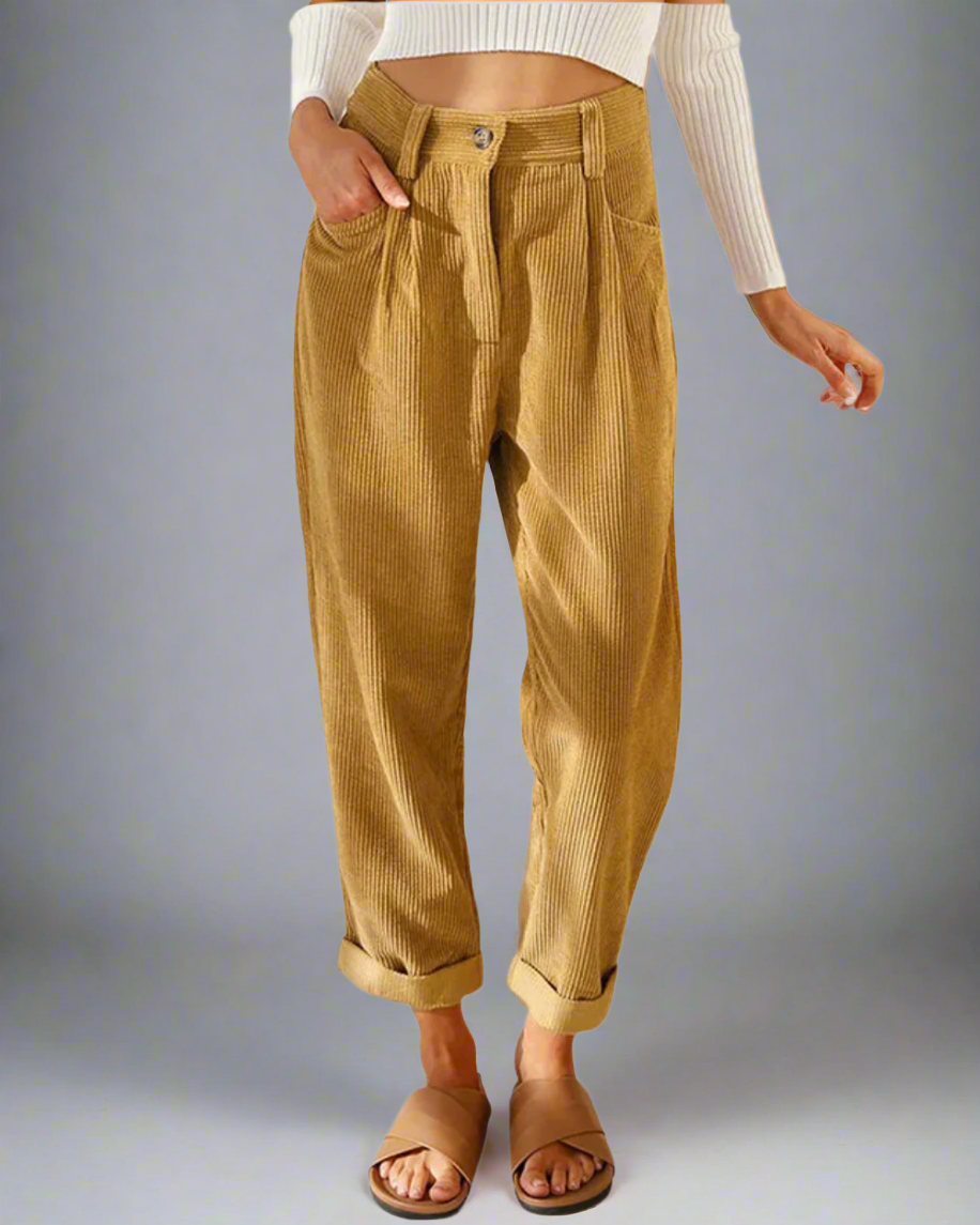 Women’s Comfortable Corduroy Pants – High Waist