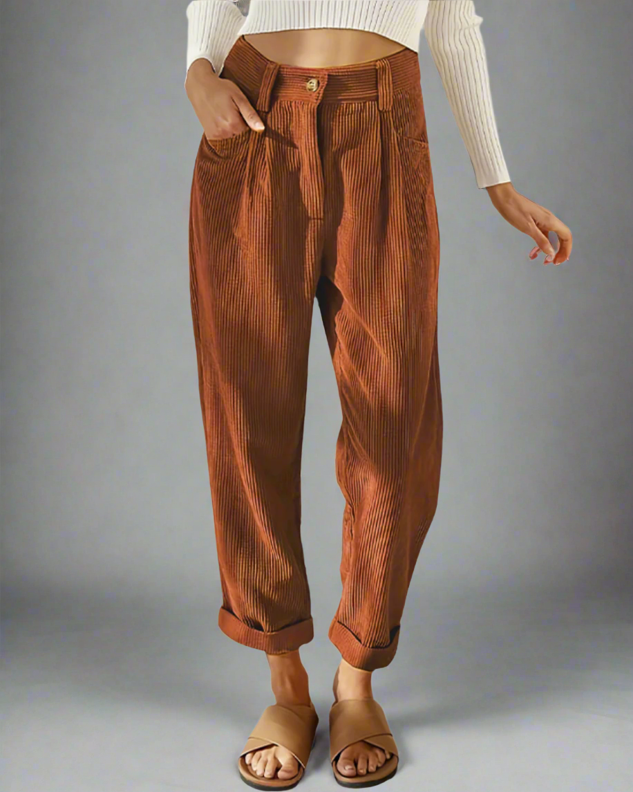 Women’s Comfortable Corduroy Pants – High Waist