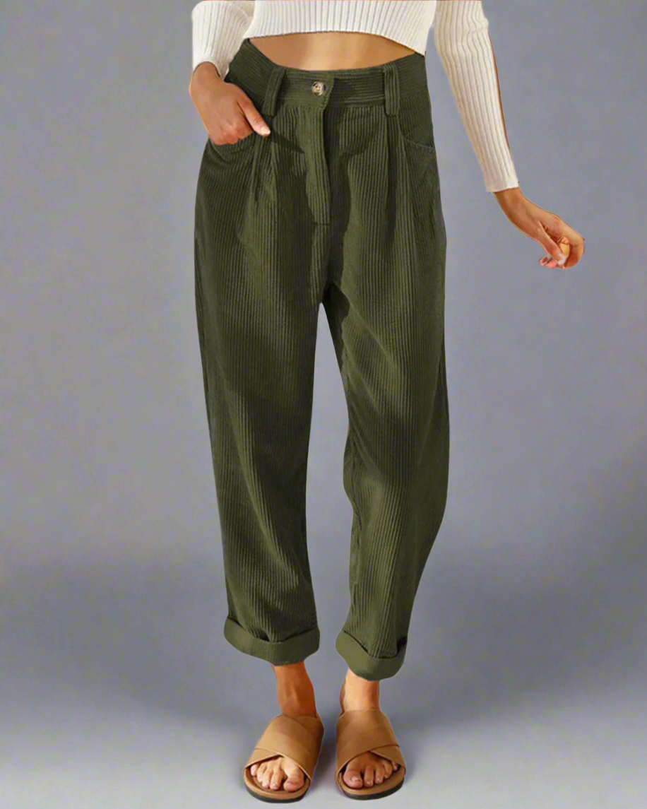 Women’s Comfortable Corduroy Pants – High Waist