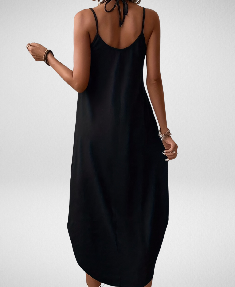 Women’s Summer Dress with Halter Neck and Sun-Moon Print