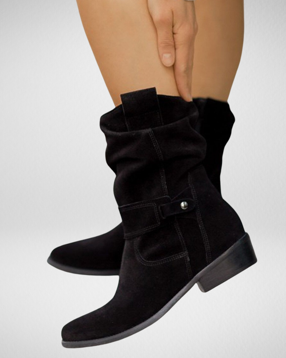 Women’s Boots – Suede Ankle Boots with Flat Heel