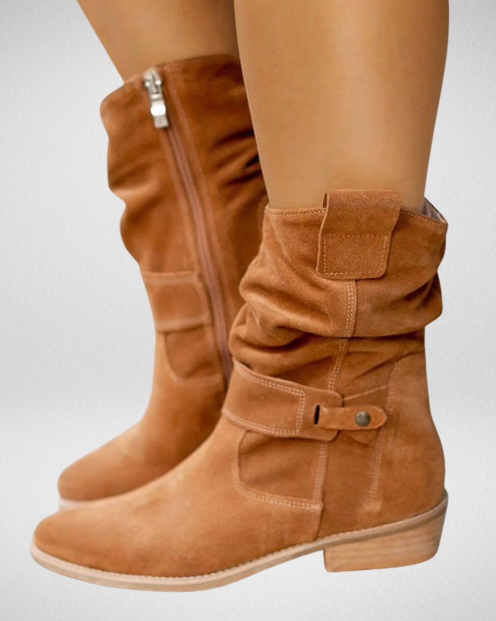 Women’s Boots – Suede Ankle Boots with Flat Heel