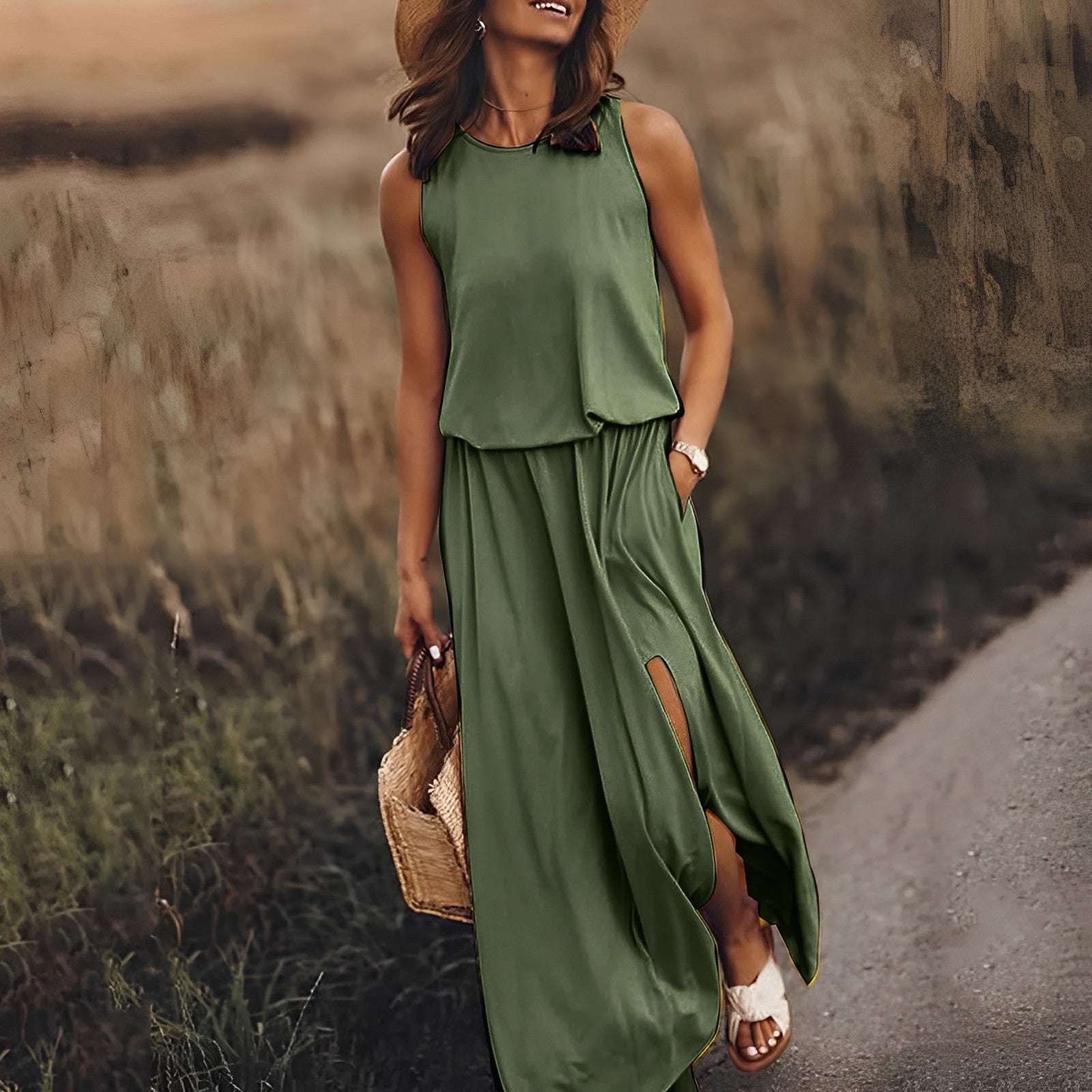 Women's Sleeveless Maxi Dress with Side Slit