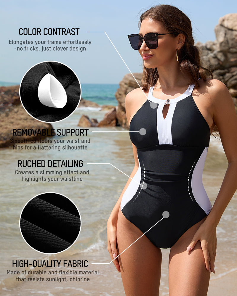 Retro Color Block Swimwear - Stylish, Comfortable, Versatile
