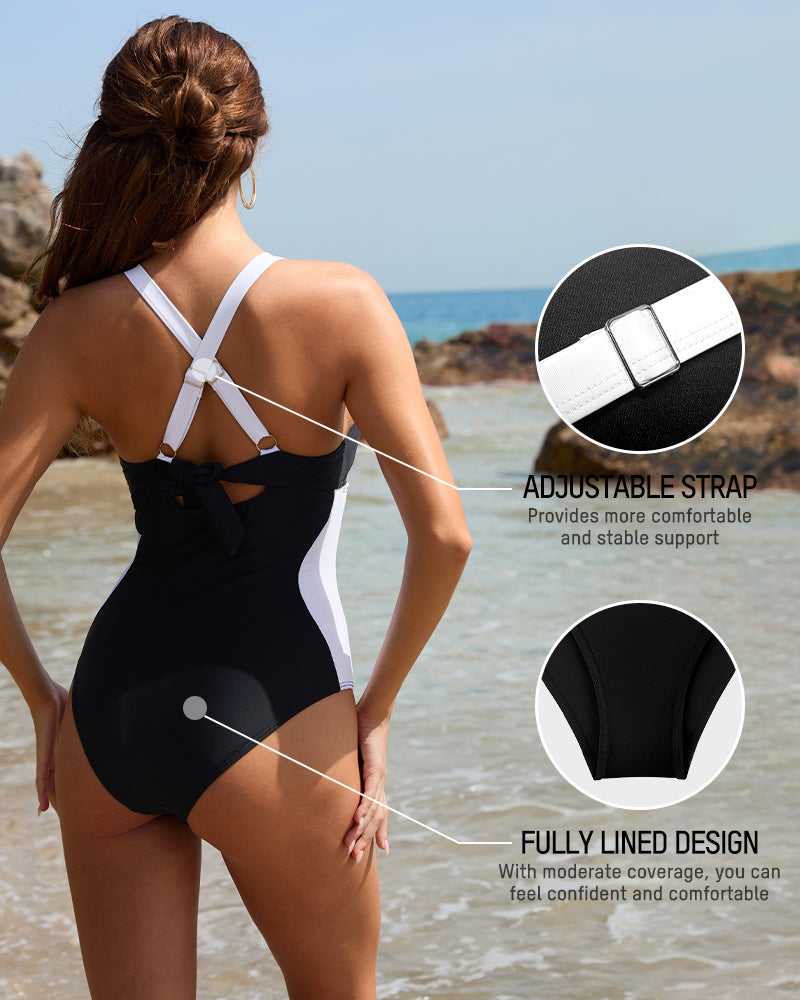 Retro Color Block Swimwear - Stylish, Comfortable, Versatile