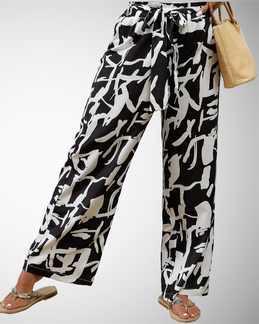 Allover Print Tie-Front Pants – Casual Women’s Pants for Spring and Summer