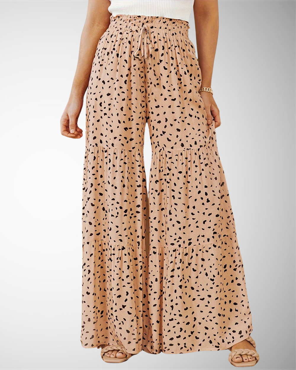 Women's Summer Casual Flared Trousers with Polka Dots