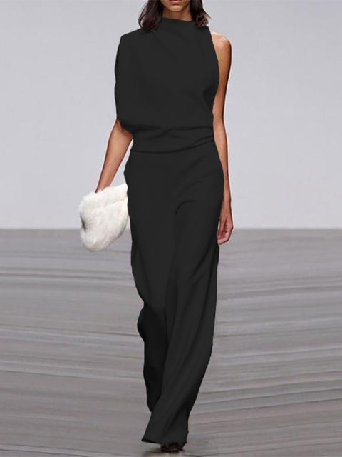 Women’s Elegant One-Shoulder Wide-Leg Jumpsuit