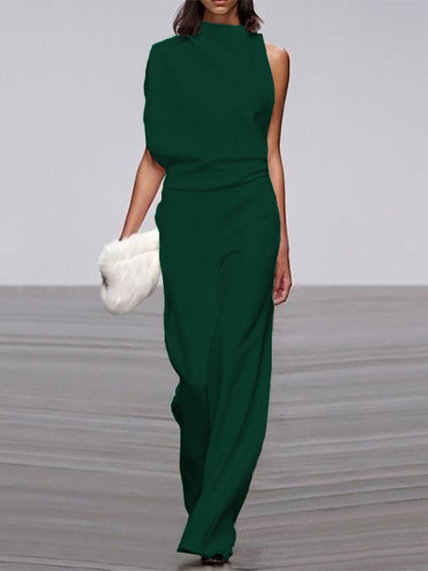 Women’s Elegant One-Shoulder Wide-Leg Jumpsuit