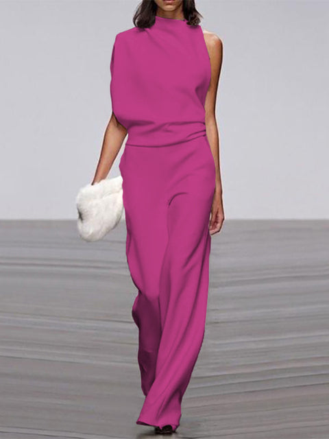 Women’s Elegant One-Shoulder Wide-Leg Jumpsuit