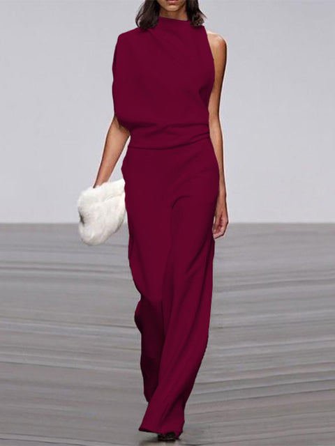 Women’s Elegant One-Shoulder Wide-Leg Jumpsuit