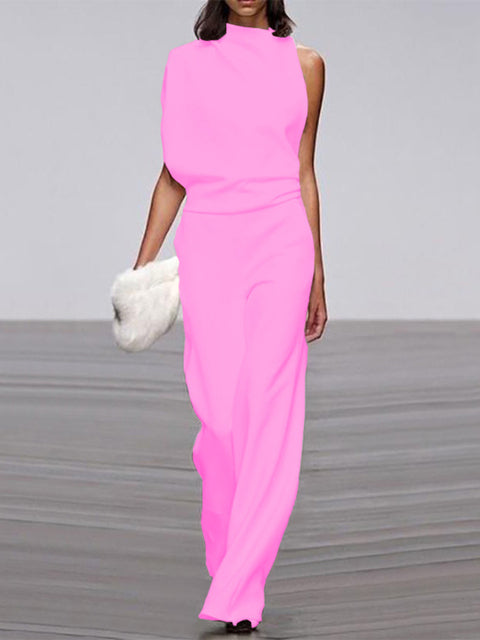 Women’s Elegant One-Shoulder Wide-Leg Jumpsuit