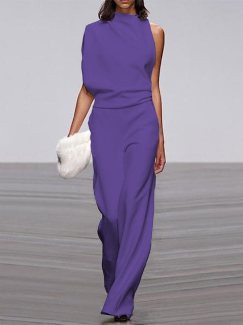 Women’s Elegant One-Shoulder Wide-Leg Jumpsuit