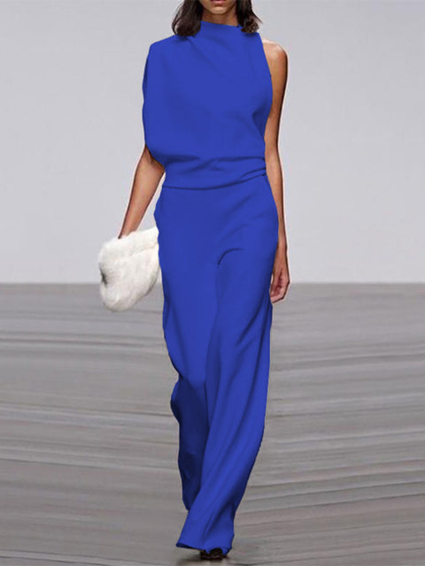 Women’s Elegant One-Shoulder Wide-Leg Jumpsuit