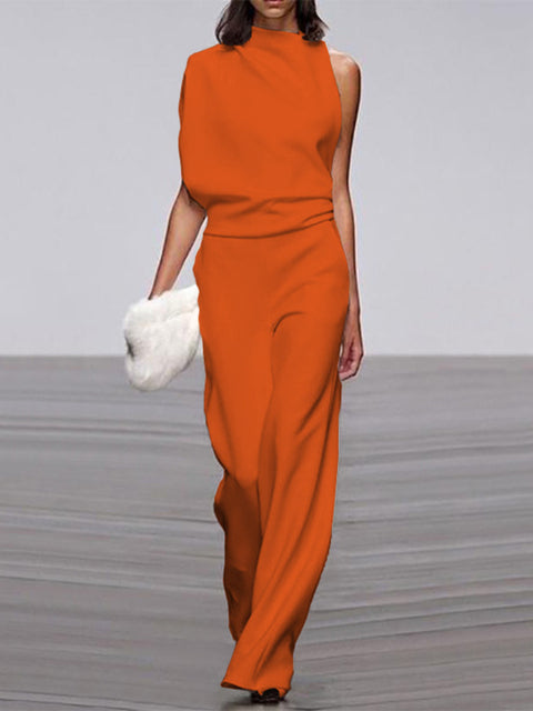 Women’s Elegant One-Shoulder Wide-Leg Jumpsuit