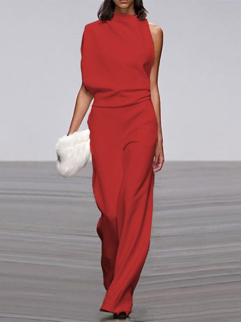 Women’s Elegant One-Shoulder Wide-Leg Jumpsuit