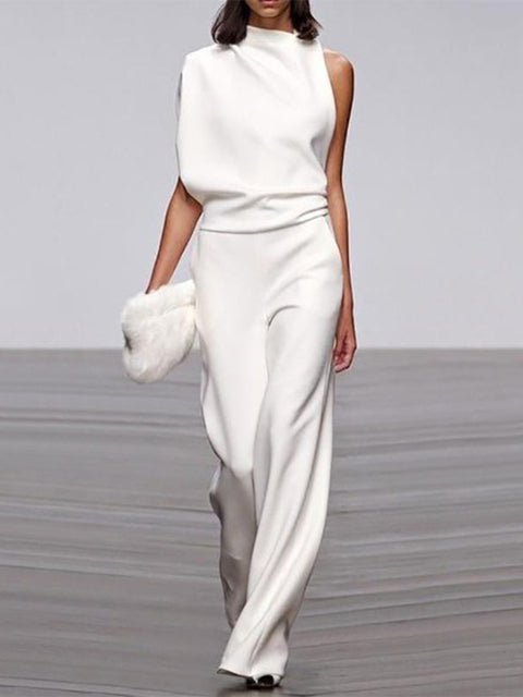 Women’s Elegant One-Shoulder Wide-Leg Jumpsuit