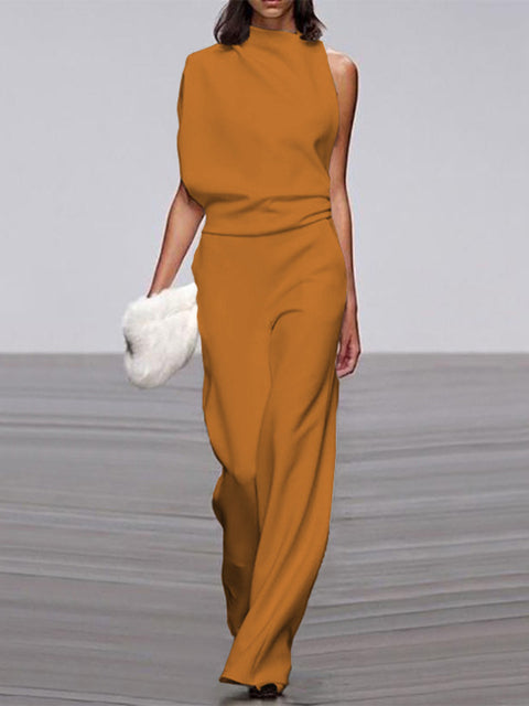 Women’s Elegant One-Shoulder Wide-Leg Jumpsuit