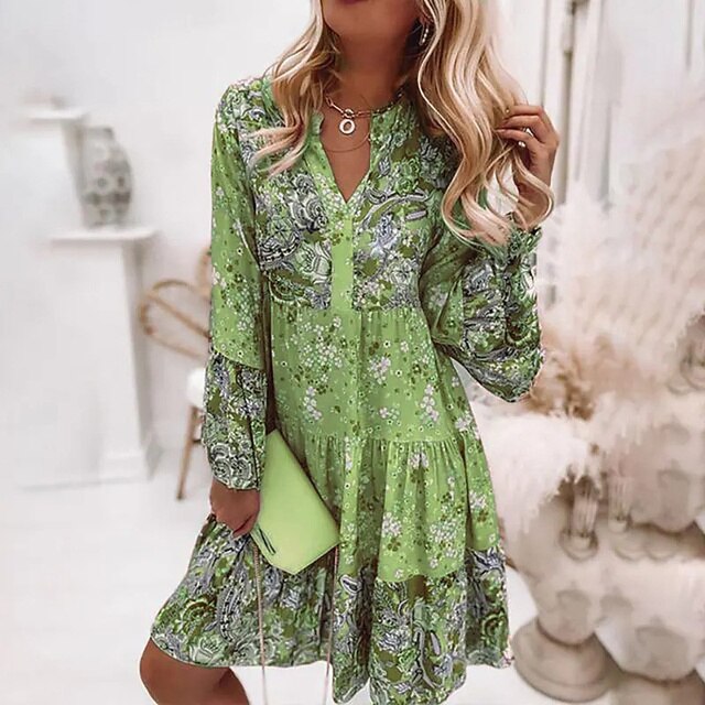 Women’s Bohemian Ruffle Sleeve A-Line Dress