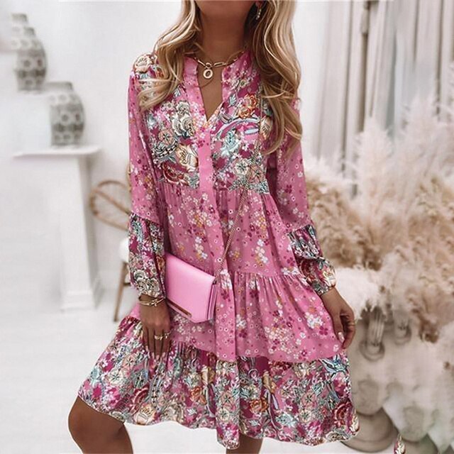 Women’s Bohemian Ruffle Sleeve A-Line Dress