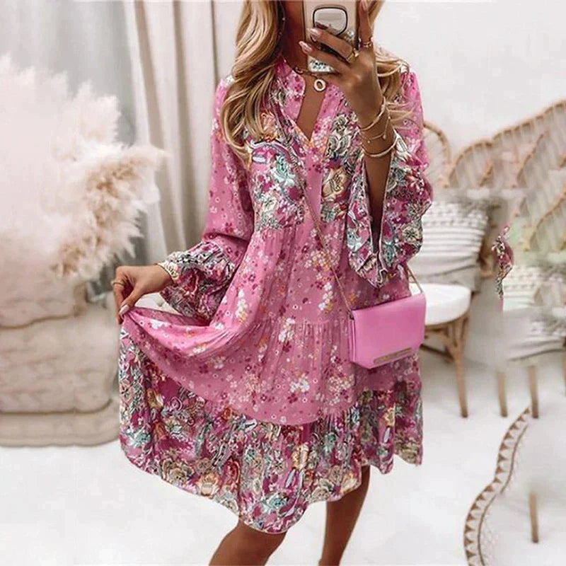 Women’s Bohemian Ruffle Sleeve A-Line Dress