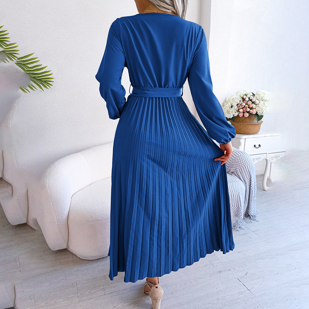 Women’s Elegant Pleated Wrap Midi Dress