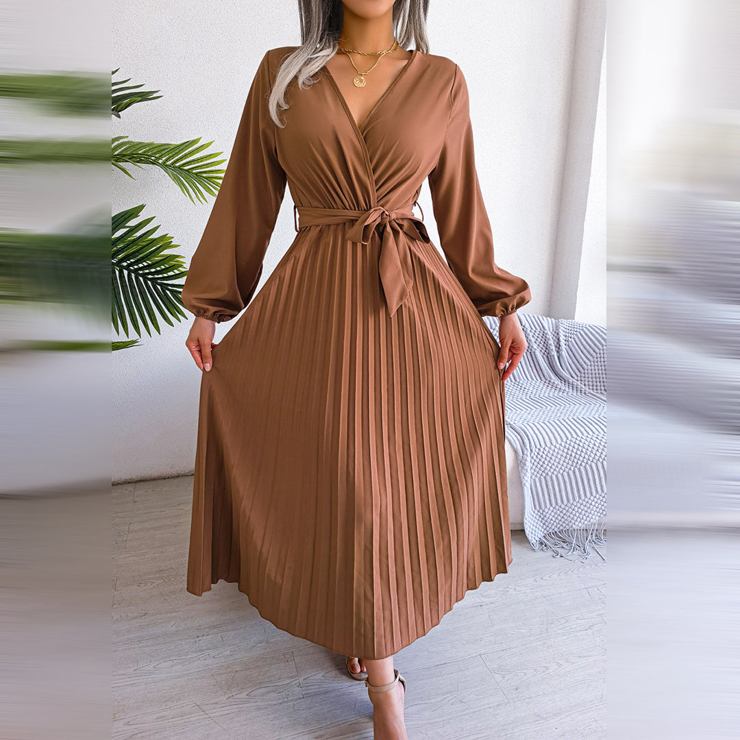 Women’s Elegant Pleated Wrap Midi Dress
