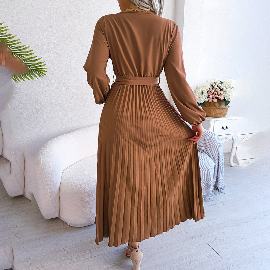 Women’s Elegant Pleated Wrap Midi Dress