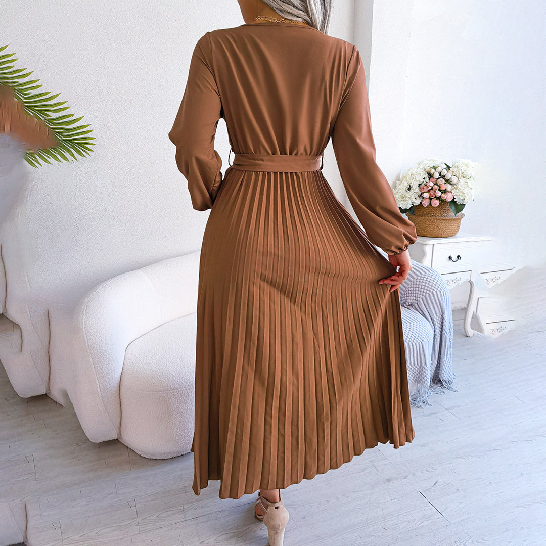 Women’s Elegant Pleated Wrap Midi Dress