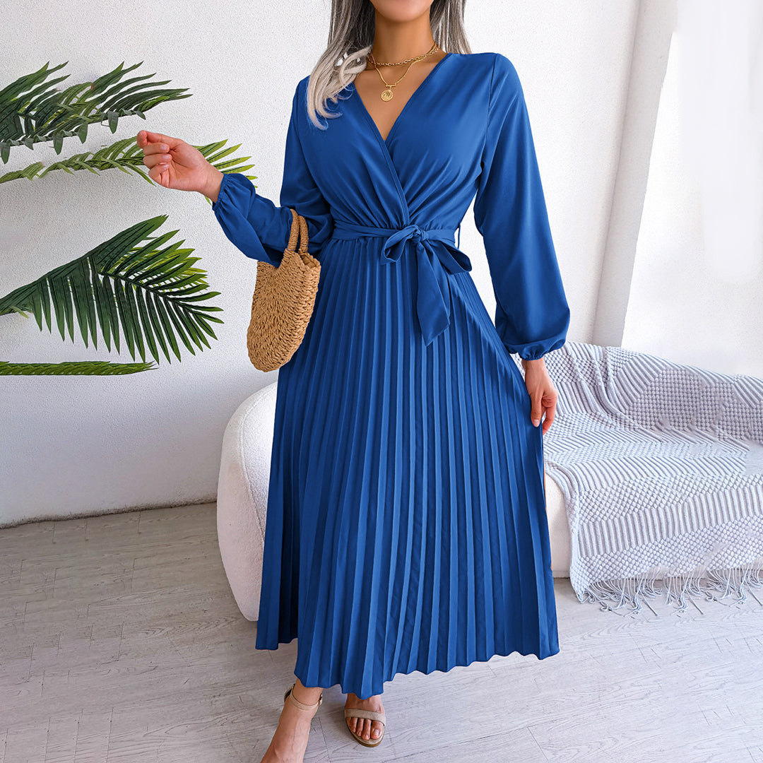 Women’s Elegant Pleated Wrap Midi Dress