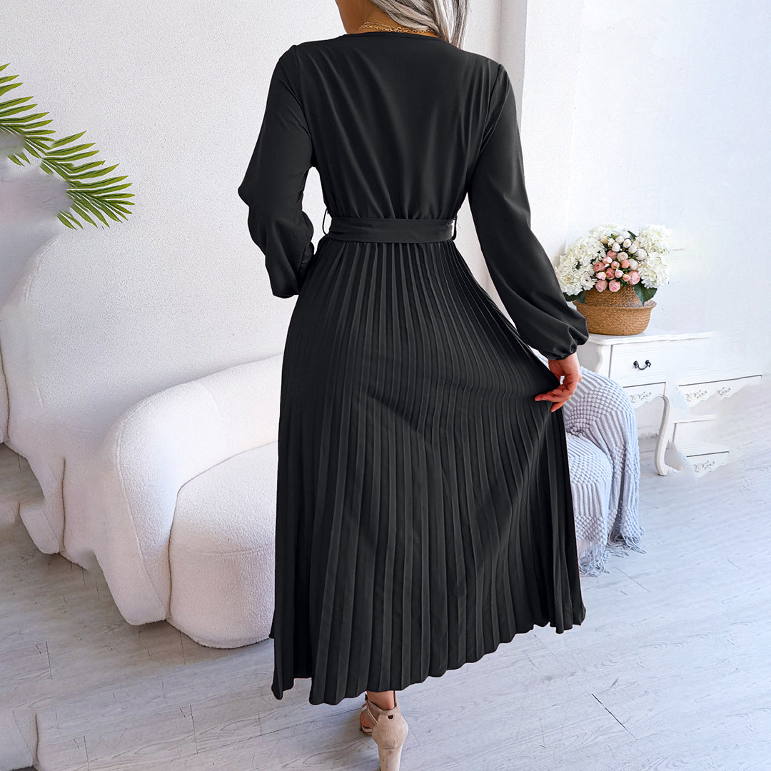 Women’s Elegant Pleated Wrap Midi Dress