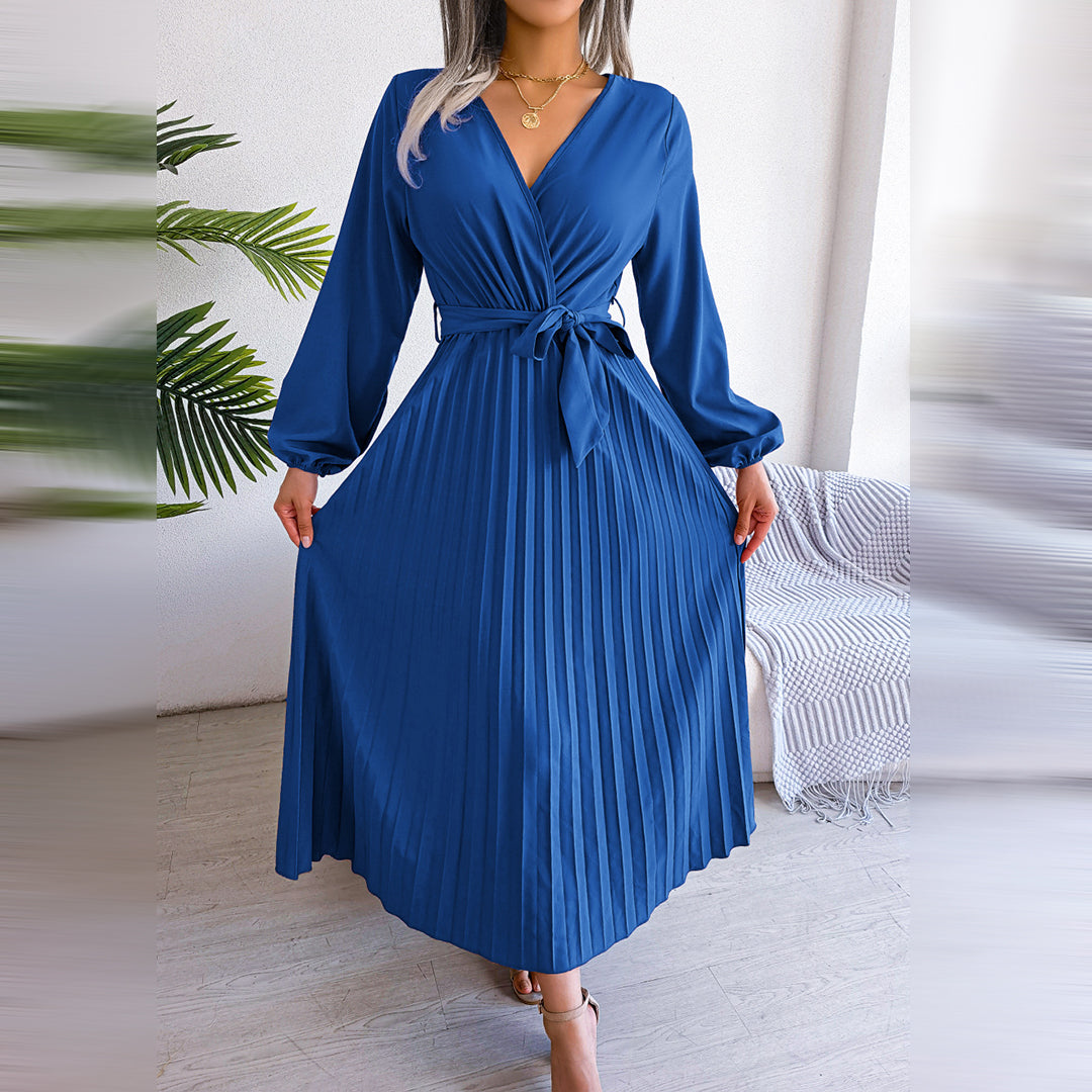 Women’s Elegant Pleated Wrap Midi Dress
