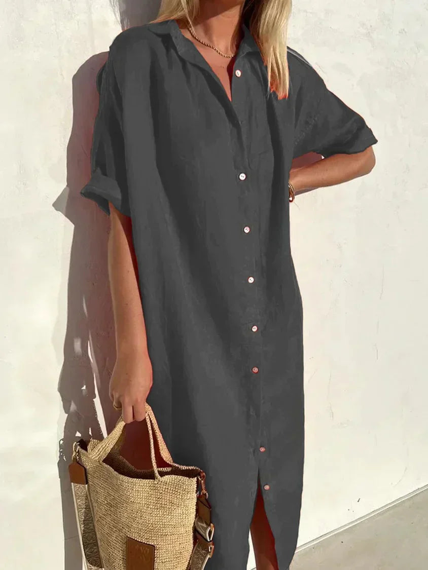 Women’s Casual Linen Button-Down Shirt Dress