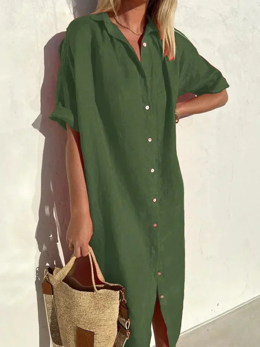 Women’s Casual Linen Button-Down Shirt Dress