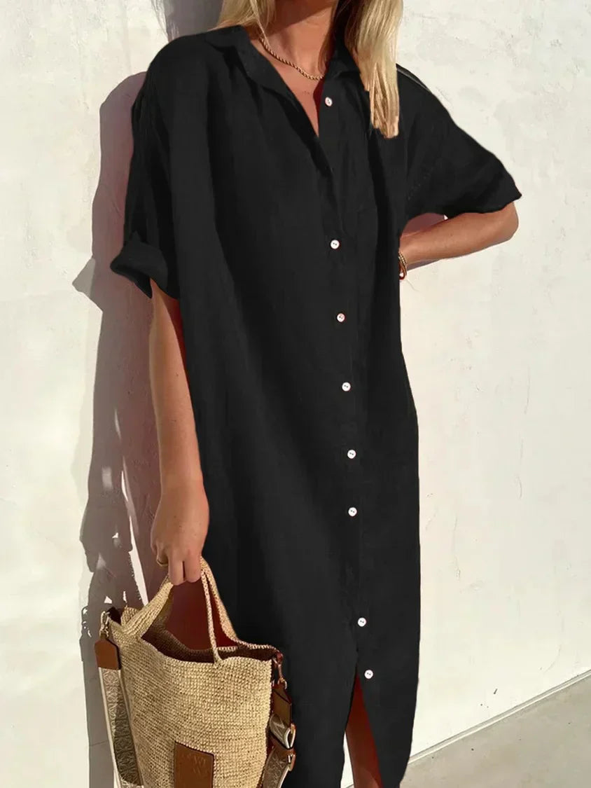 Women’s Casual Linen Button-Down Shirt Dress