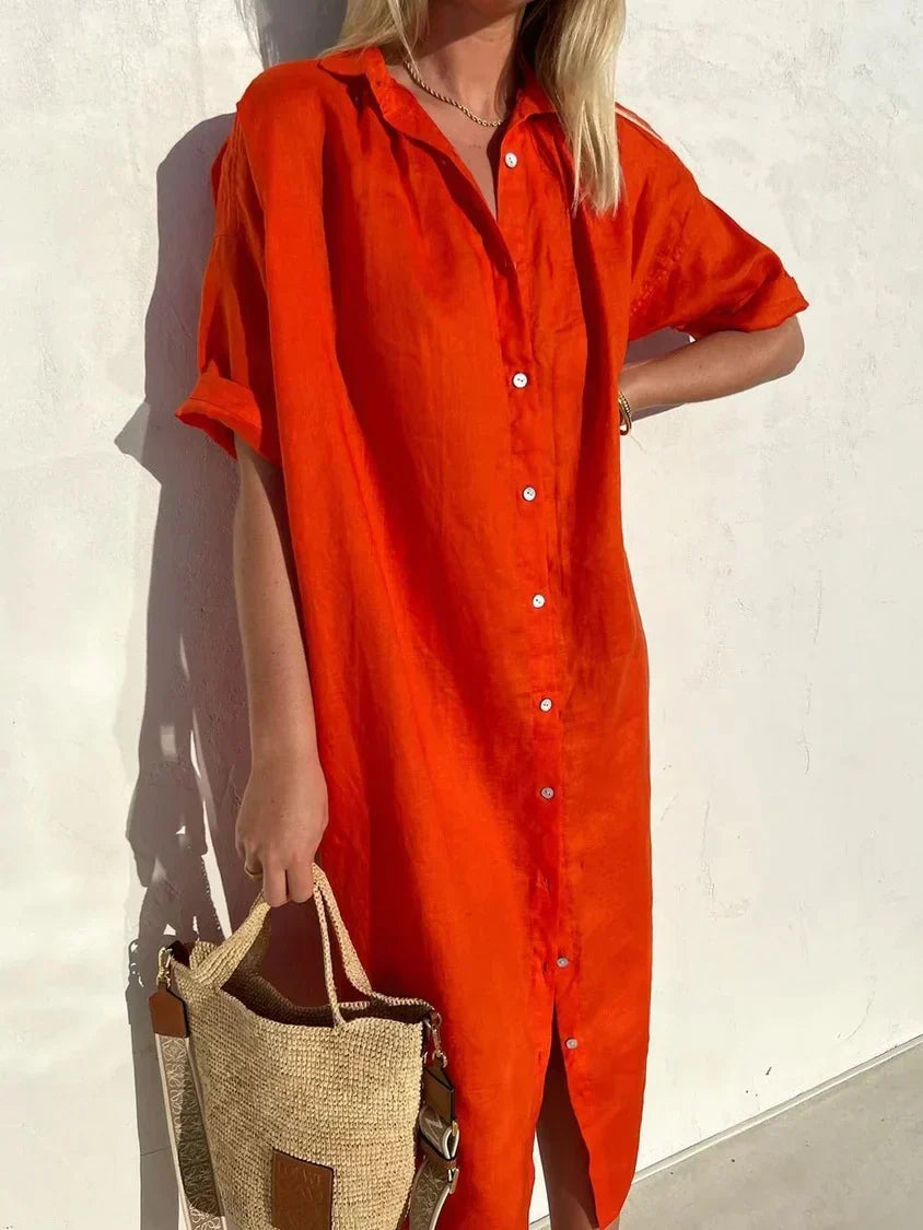 Women’s Casual Linen Button-Down Shirt Dress
