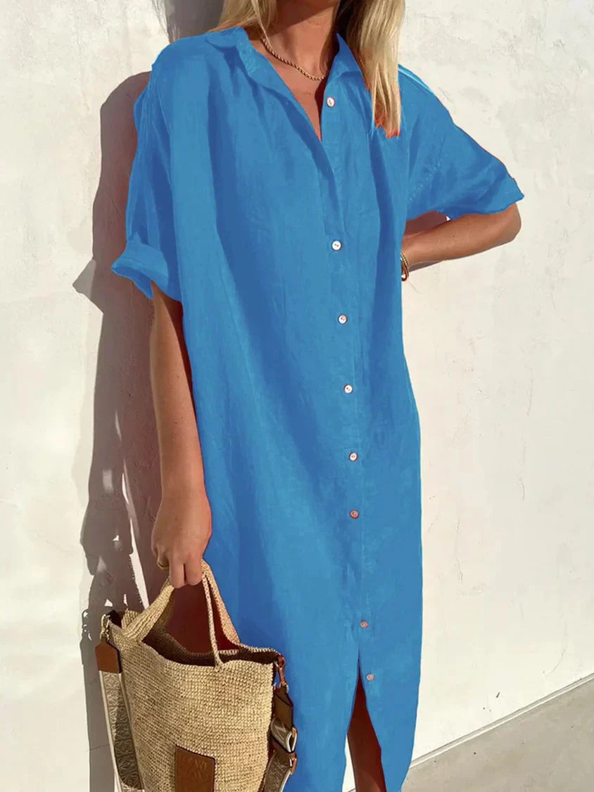 Women’s Casual Linen Button-Down Shirt Dress